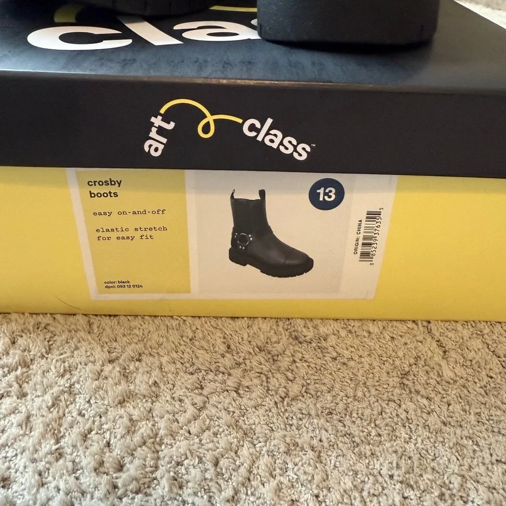 Art Class Kids Crosby Boots Black Harness Moto Lug Sole Side Zip Size‎ 13 NIB